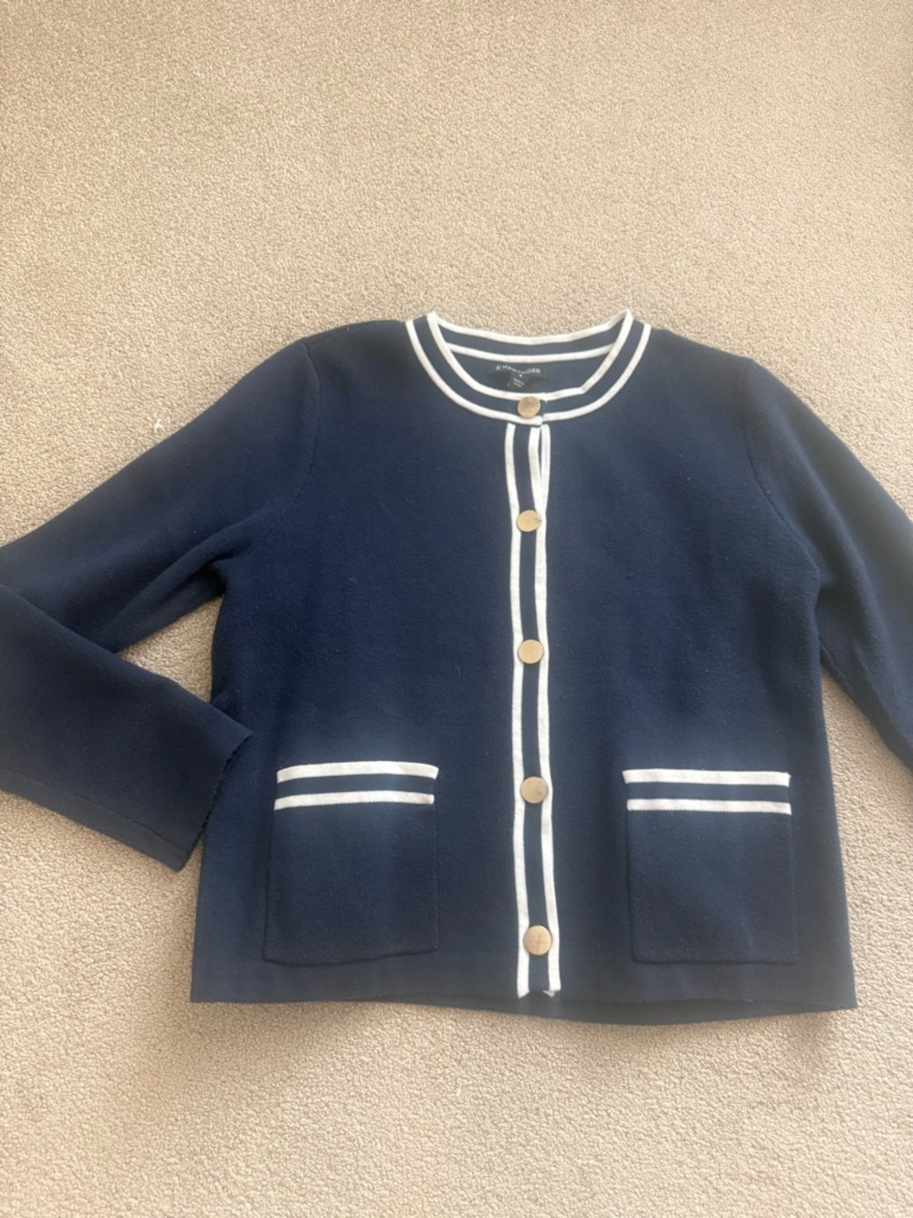 41 Hawthorn Navy and White Striped Button Cardigan
